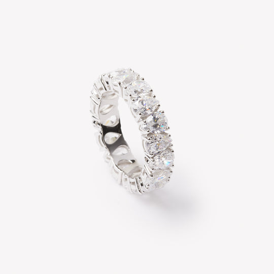 Pear brilliant cut eternity ring by IRALIS featuring lab-grown diamonds in DEF color and VS1–VS2 clarity, Zurich designed