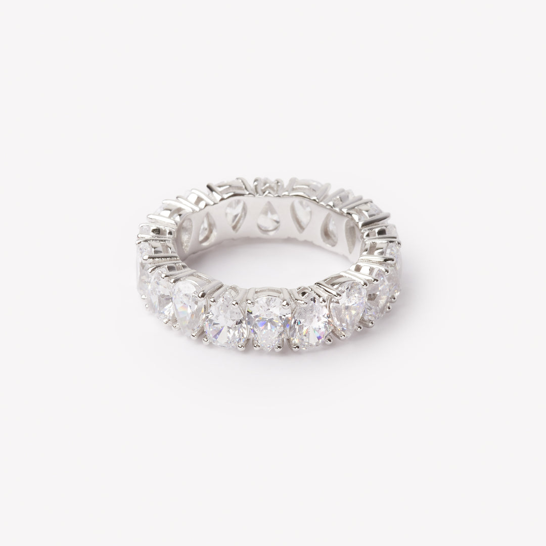 Pear brilliant cut eternity ring by IRALIS featuring lab-grown diamonds in DEF color and VS1–VS2 clarity, Zurich designed
