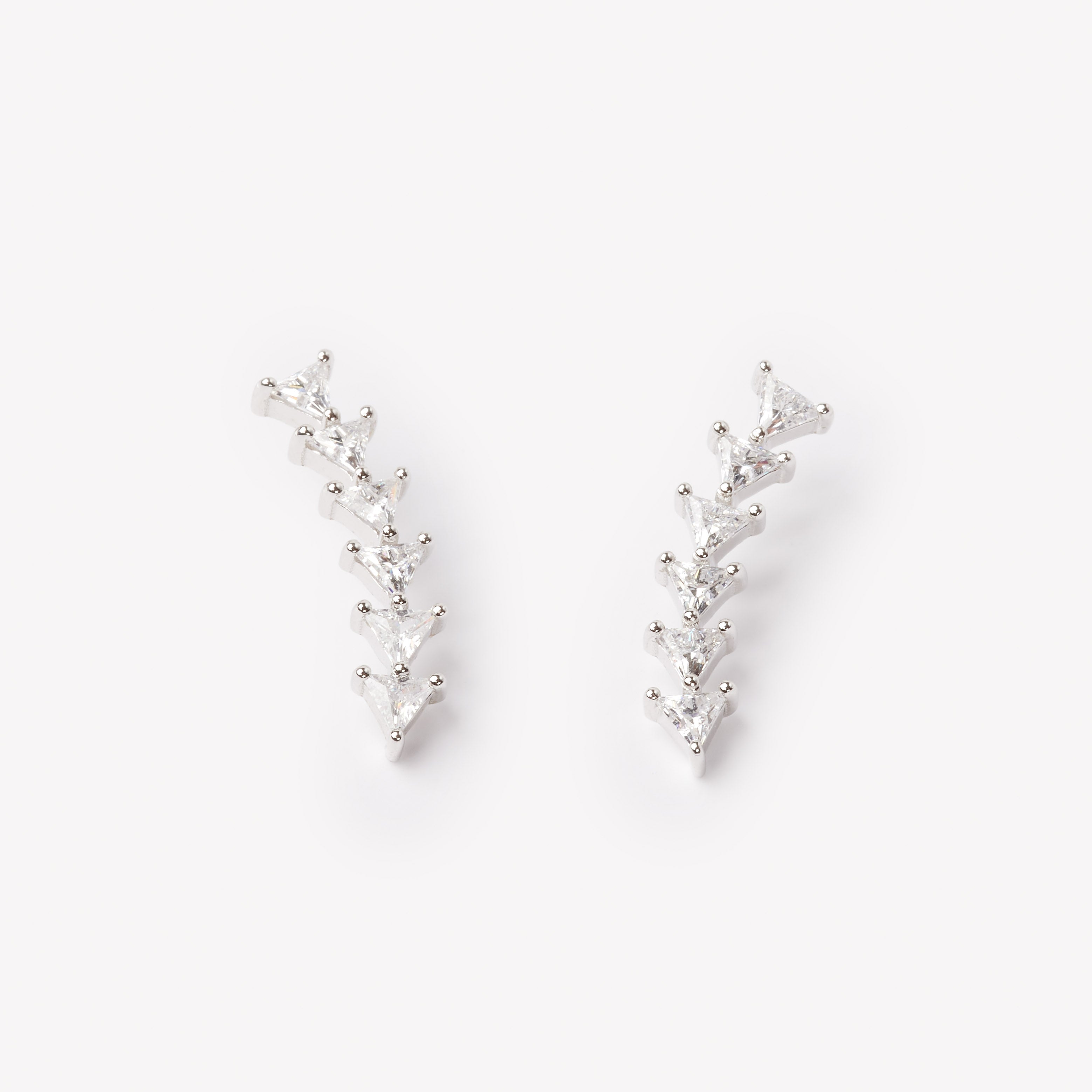 18k gold lab grown diamond studs with triangular shaped diamonds.