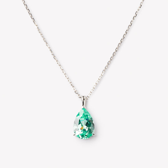 Pear cut necklace by IRALIS featuring lab-grown Paraiba stones in vibrant turquoise, Zurich designed and custom made