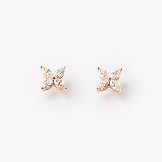 18k rose gold capri earrings with lab grown diamonds. Marquise cut.