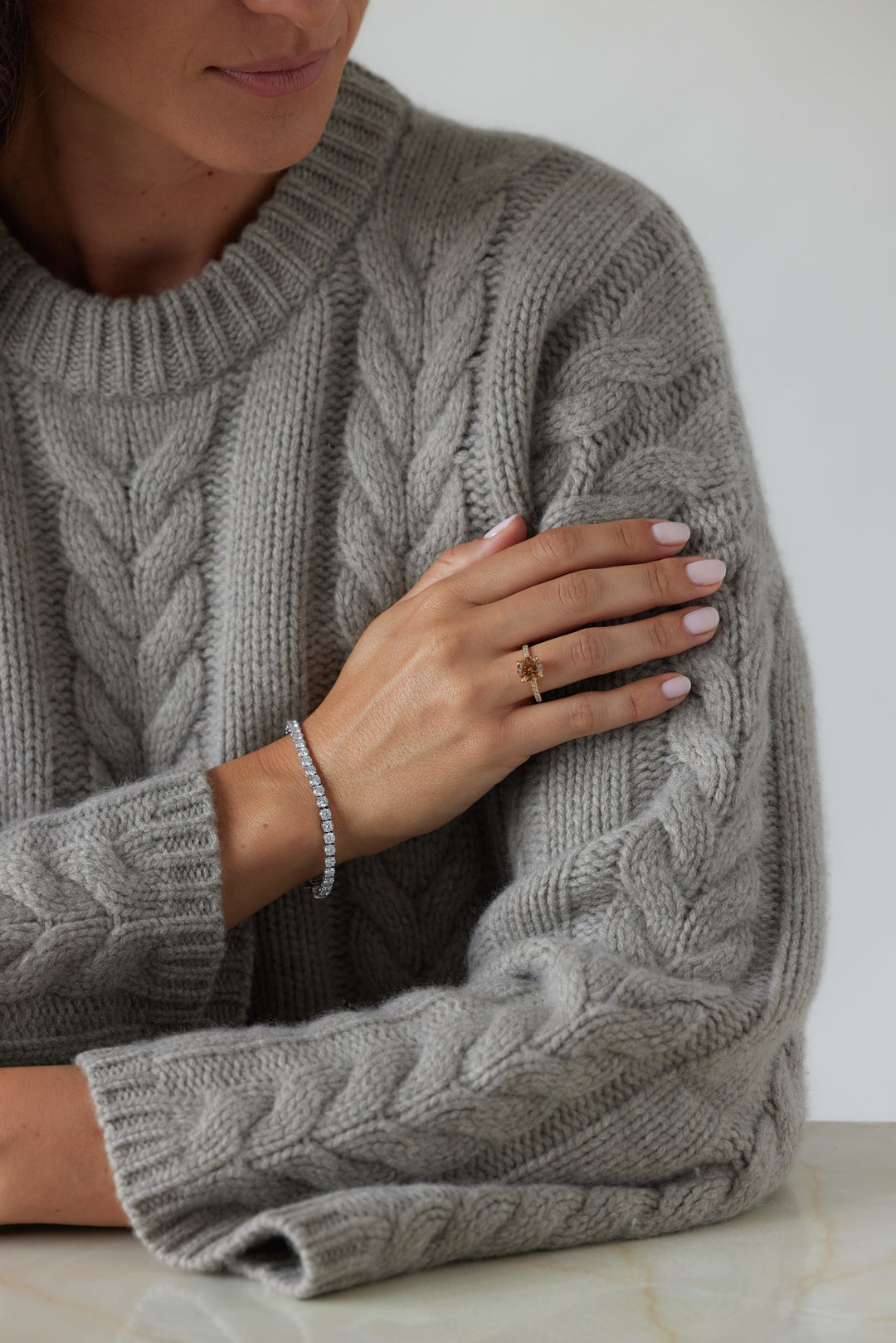 IRALIS engagement ring with round cut champagne diamond – Zurich-designed fine jewelry, pave setting, VS1–VS2 clarity.