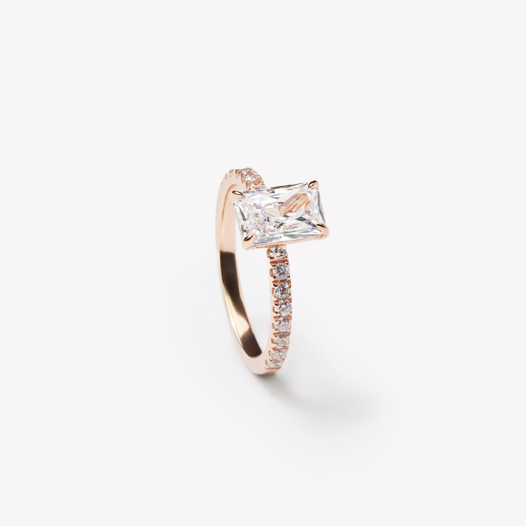 Radiant cut engagement ring featuring pave band by IRALIS – Zurich-designed fine jewelry with DEF color and VS1–VS2 clarity.