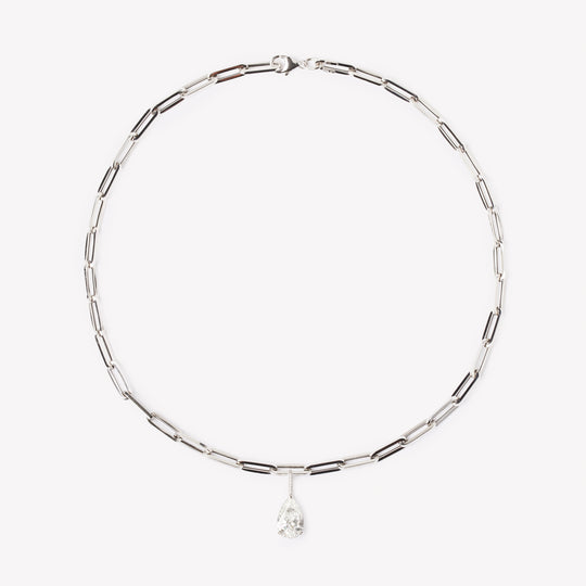 Elegant pear cut necklace by IRALIS featuring lab-grown DEF color diamonds, designed in Zurich