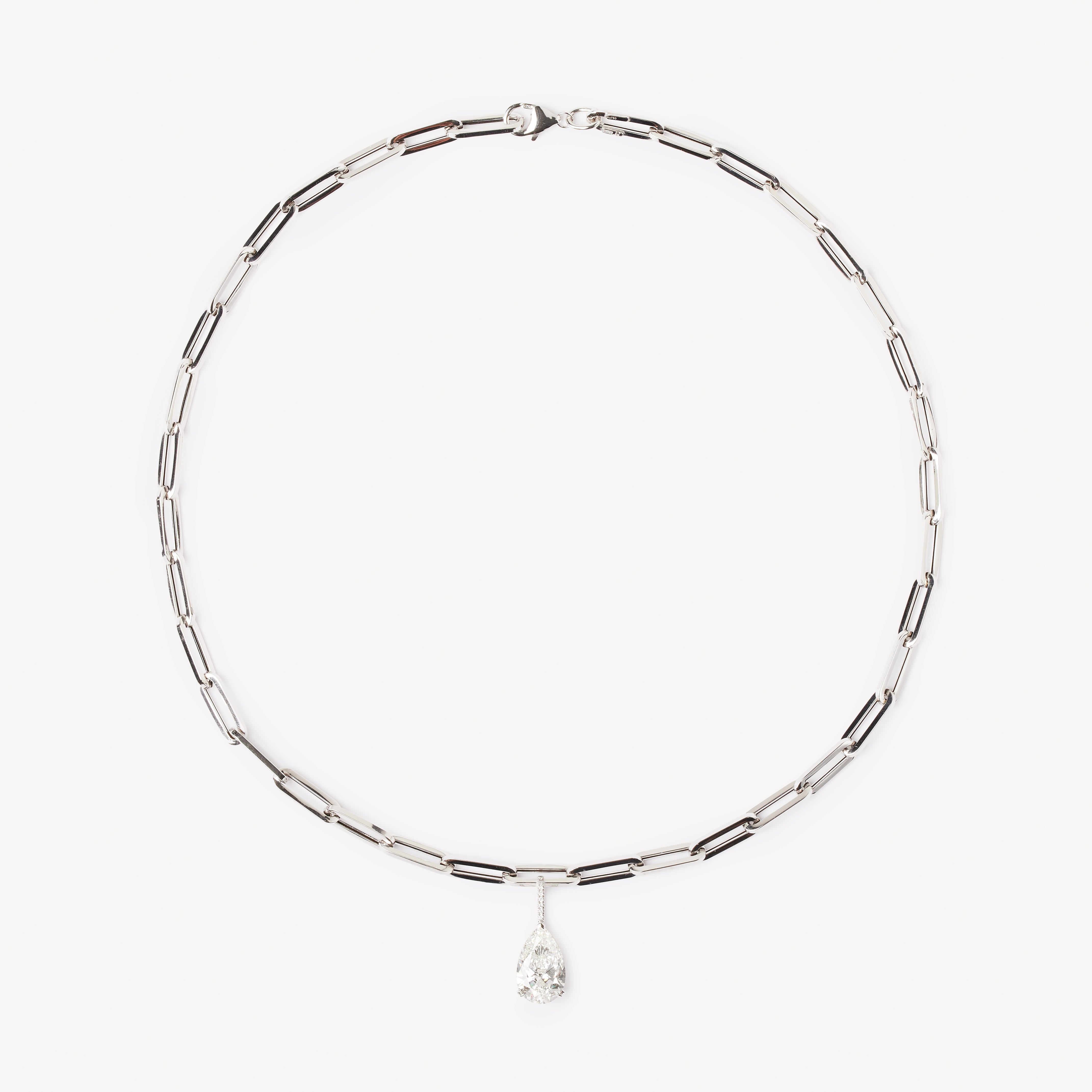 Elegant pear cut necklace by IRALIS featuring lab-grown DEF color diamonds, designed in Zurich