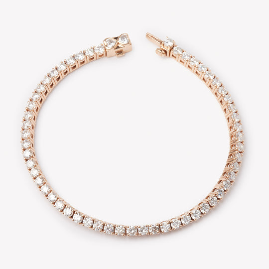 Classic 18k rose gold tennis bracelet with lab grown diamonds for timeless sophistication.