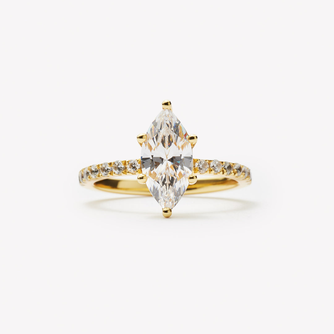 Marquise cut engagement ring by IRALIS featuring lab-grown diamonds with DEF color and VS1–VS2 clarity, Zurich designed