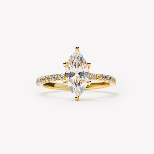 Marquise cut engagement ring by IRALIS featuring lab-grown diamonds with DEF color and VS1–VS2 clarity, Zurich designed