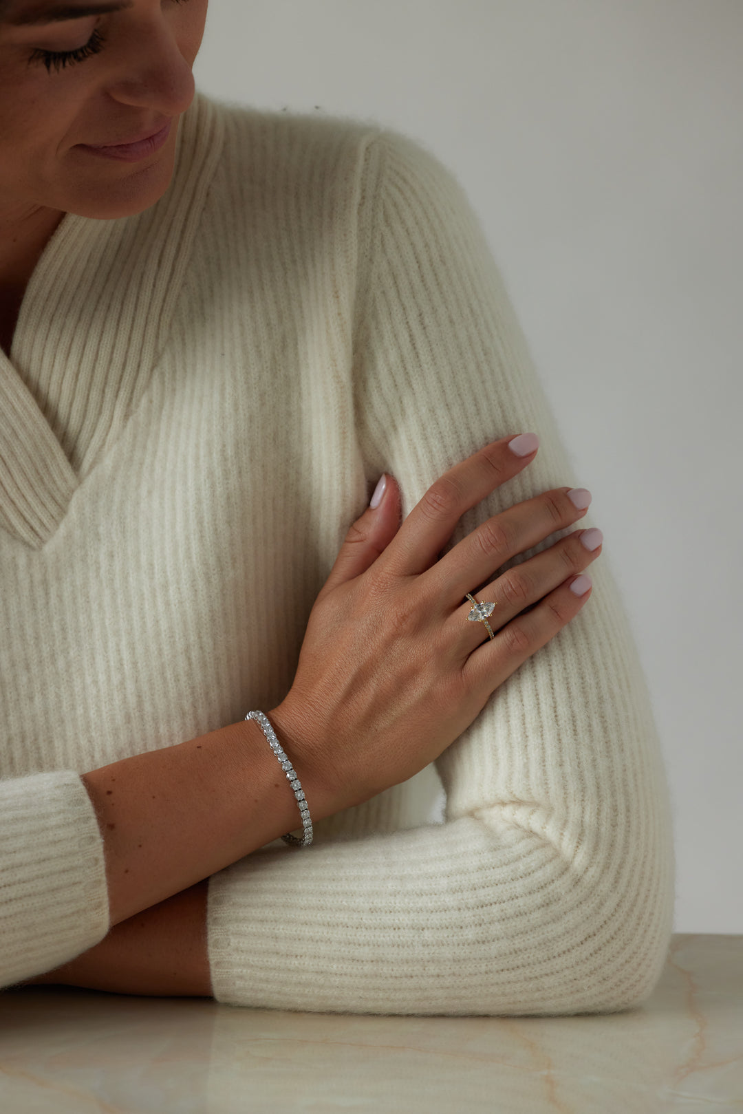 Marquise cut engagement ring by IRALIS featuring lab-grown diamonds with DEF color and VS1–VS2 clarity, Zurich designed