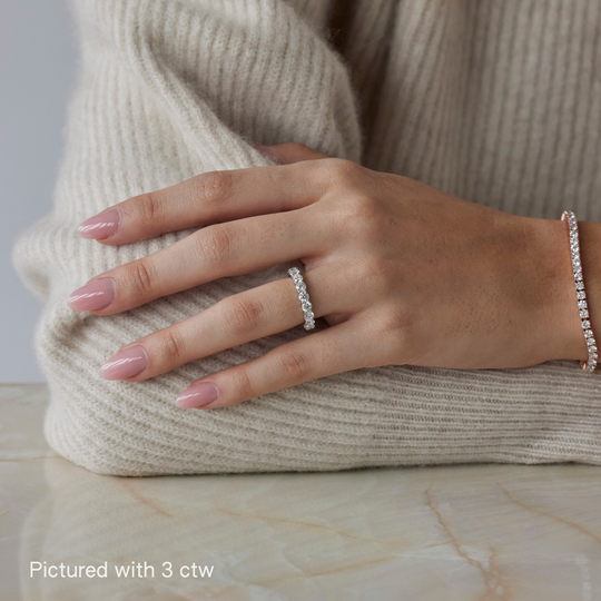 Round brilliant cut eternity ring by IRALIS featuring lab-grown diamonds in DEF color and VS1–VS2 clarity, Zurich designed