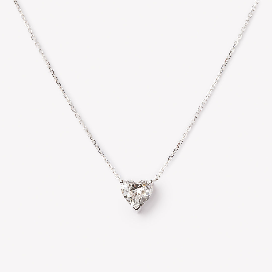Heart cut necklace by IRALIS featuring lab-grown DEF color diamonds in 18k gold, Zurich designed
