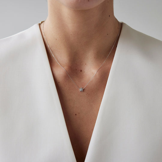Round brilliant cut necklace by IRALIS featuring lab-grown DEF color diamonds, Zurich designed