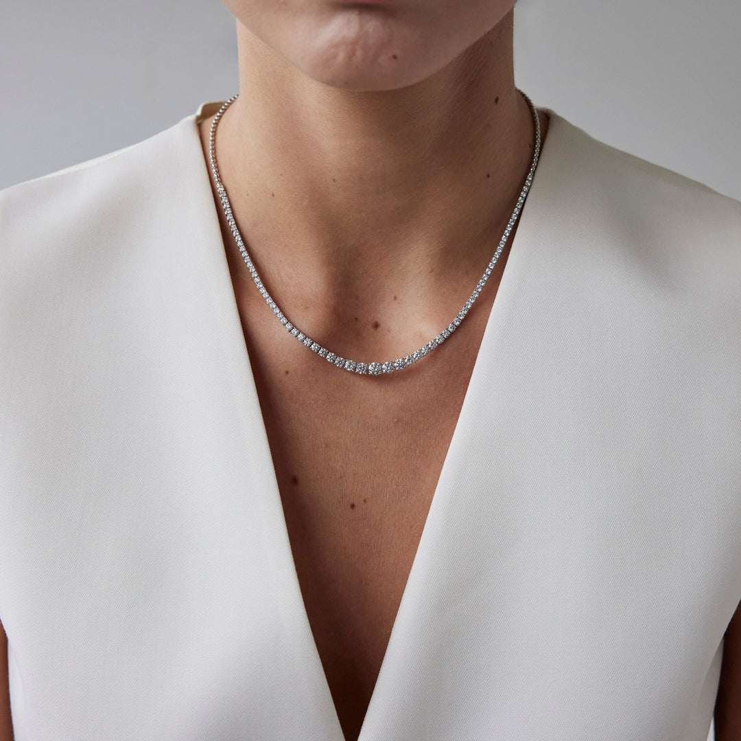Round brilliant cut necklace by IRALIS featuring lab-grown DEF color diamonds, Zurich designed