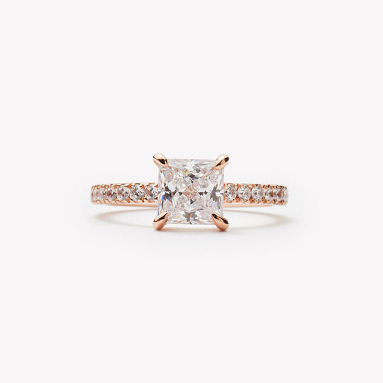 Princess cut engagement ring by IRALIS featuring lab-grown diamonds in DEF color and VS1–VS2 clarity, Zurich designed