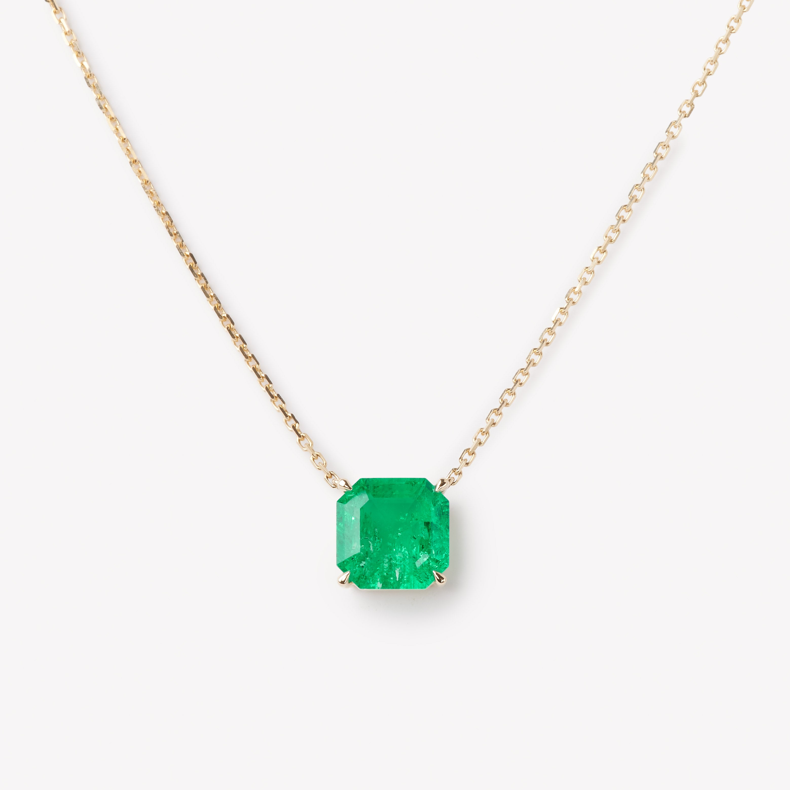 Asscher cut necklace by IRALIS featuring lab-grown emeralds, Zurich designed in a bold and elegant silhouette
