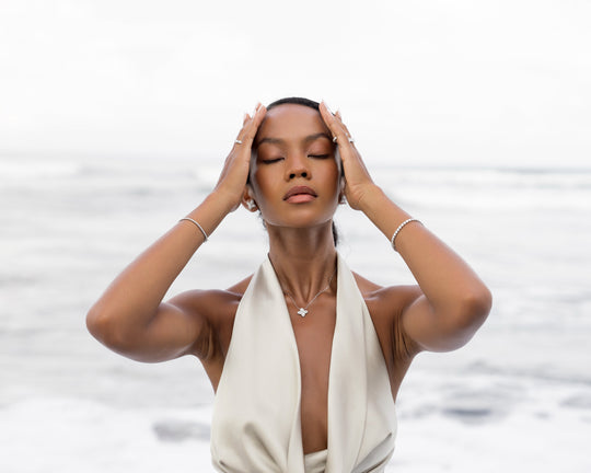 Marquise cut necklace by IRALIS featuring lab-grown DEF color diamonds, Zurich designed and handcrafted to order on model