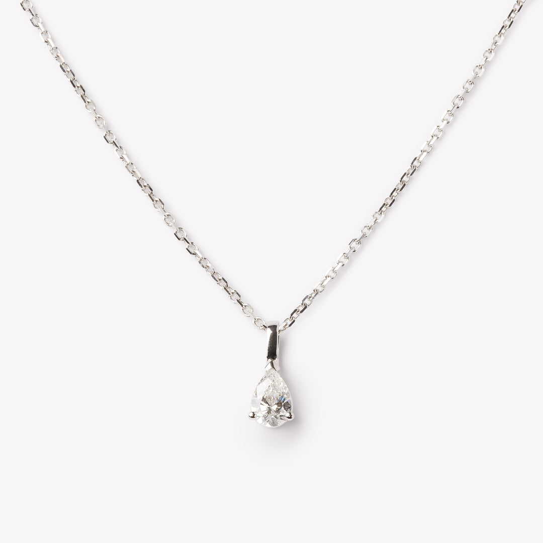 Elegant pear cut necklace by IRALIS featuring lab-grown DEF color diamonds in 18k gold, Zurich designed 
