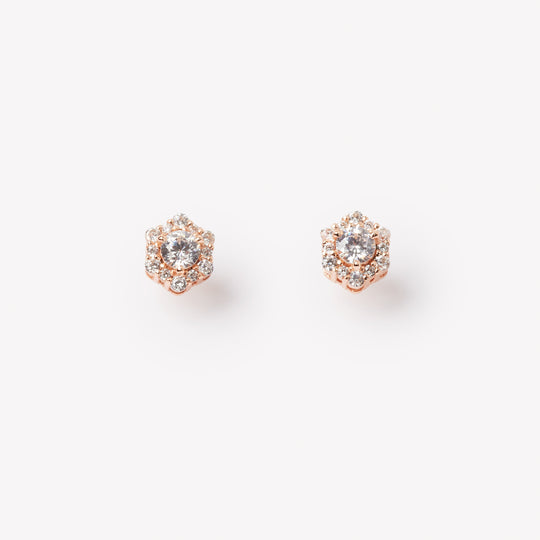 18k rose gold stud earrings with round brilliant-cut lab-grown diamonds.